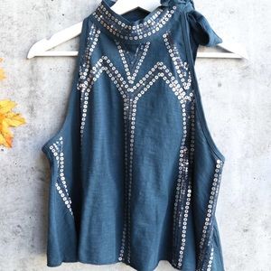 Free People sequin tie neck top